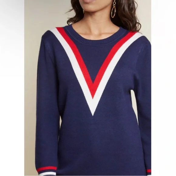 ModCloth Well Prepped Sweater in Navy with Red and White Accents Small - Picture 2 of 8